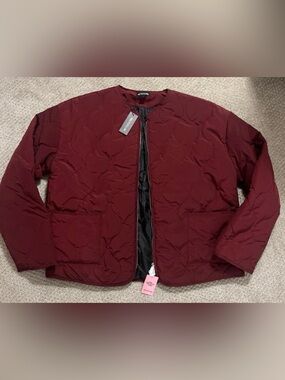 NWT-PrettyLittleThing Burgundy Quilted Zip Jacket